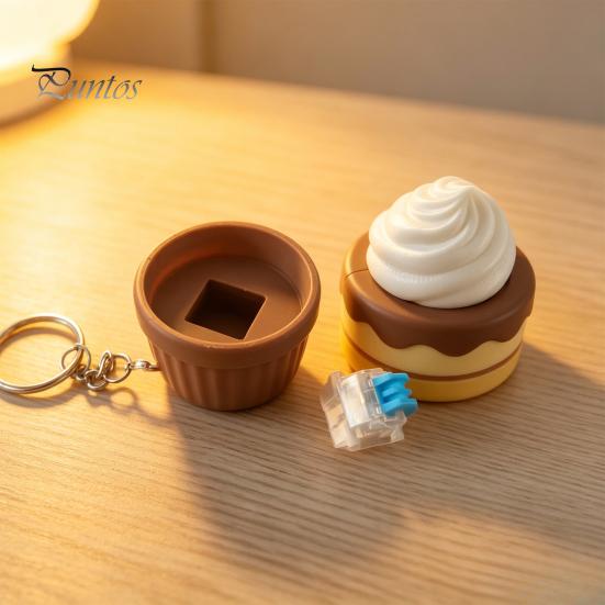 Decompression Button Keychain 3D Printed Simulation Cake Fidget with Metal Key Ring, Dessert Squeeze Toy Click & Detachable Design, Cute Food