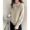 Modischer Strickmantel mit Stehkragen und Doppelreißverschluss für Damen, einfarbig, lässiger Strickcardigan im koreanischen Stil, Herbst Winter Pullover