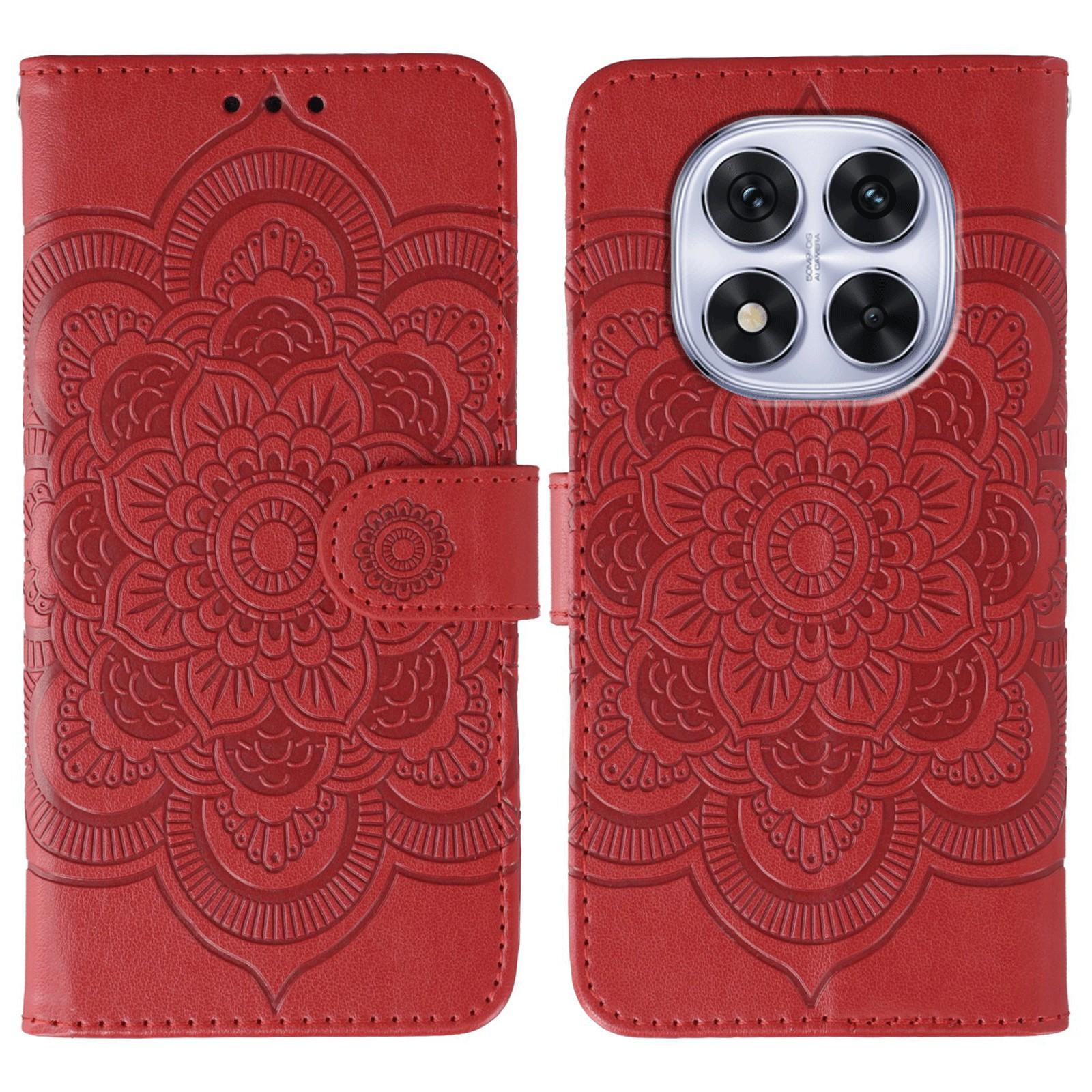 

Phone Case For Xiaomi Redmi Note 14 Pro 4G/5G/Note 14 Pro+ 5G/Poco X7 5G PU Leather Mandala Imprinted Design Wallet Cover Red