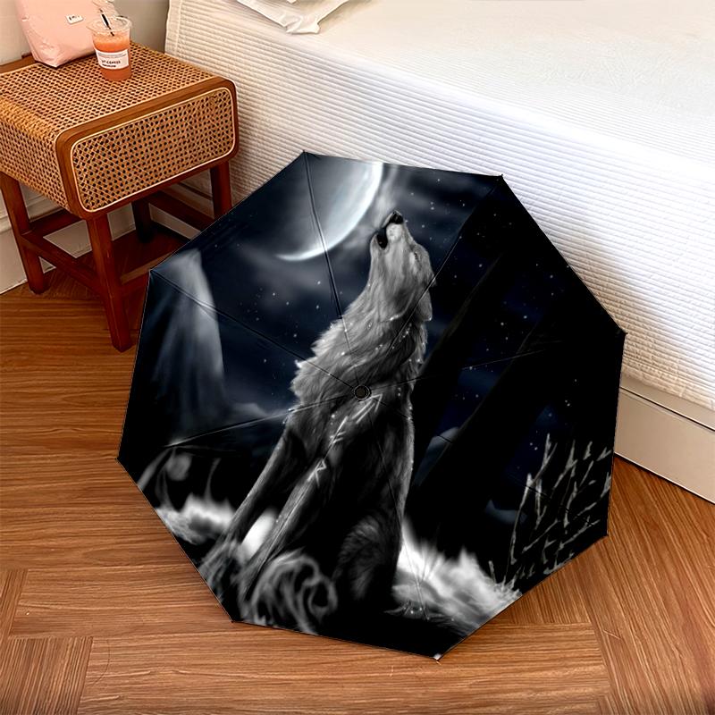1PC wolf theme Umbrella Portable Folding Umbrella Iron Frame Hole Bone Structure Outdoor Home Umbrella A17