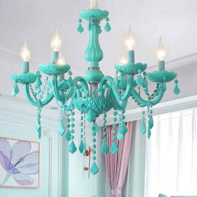 Candelabru nou modern cu cristale macaron roz / albastru / verde, lămpi de decor pentru camera copiilor, dormitor, living