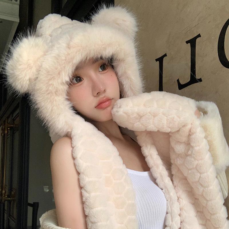 Autumn and Winter Warm and Cold Proof Thickened Hooded Cycling Windproof Ear Protection Plush Scarf