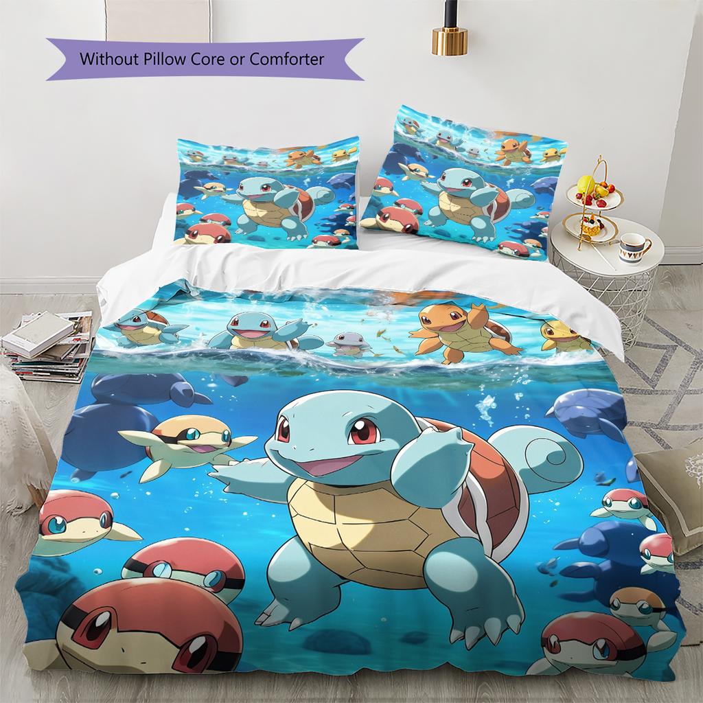 Pokémon Cartoon Pattern Bedding Home Decoration Birthday Gift (1 * duvet cover + 2 * pillowcase, without core)