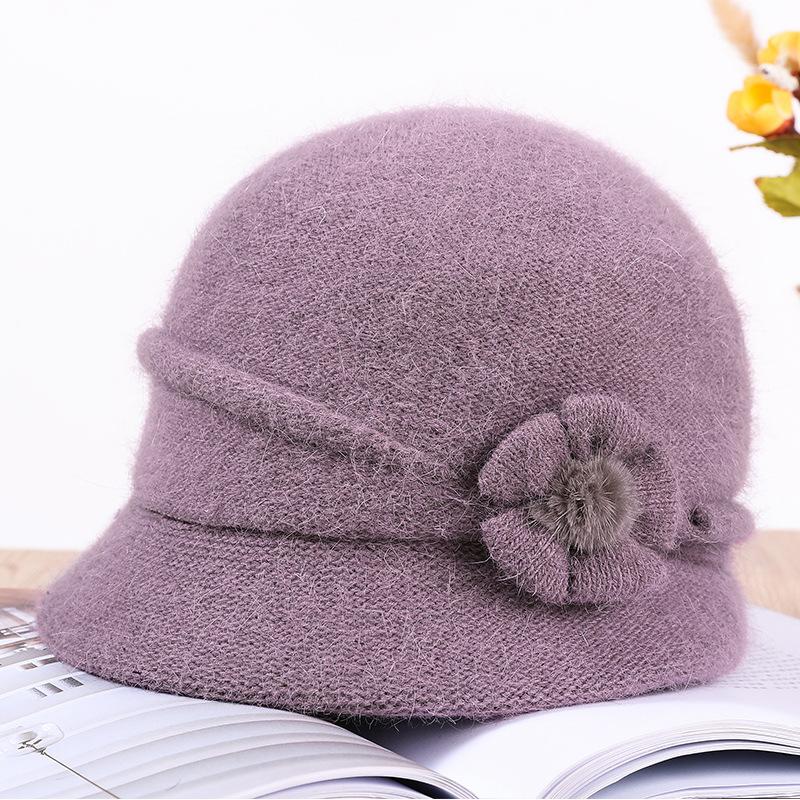Knitted Rabbit Fur Middle Old Man Autumn Winter Old Man Hat Lady Winter Grandma Wife Warm Mom Hat Basin Hat