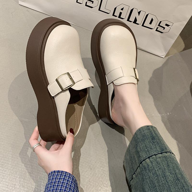 Thick-bottomed belt buckle increases height, lazy person pedal bag head slippers women's spring new versatile outer wear