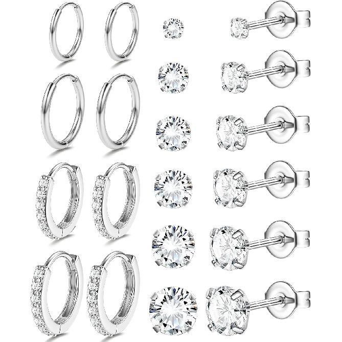 MILACOLATO S925 Sterling Silver Stud Earrings for Women Men Hypoallergenic 18K Gold Plated Cubic Zirconia Earrings Studs Brilliant Simulated Diamond