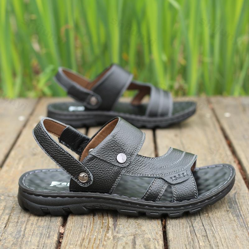 Fashion Summer Men Sandals Non-slip Open-toe Leather Sandals Comfortable Outdoor Beach Shoes Soft Soled Casual Sandals High Quality