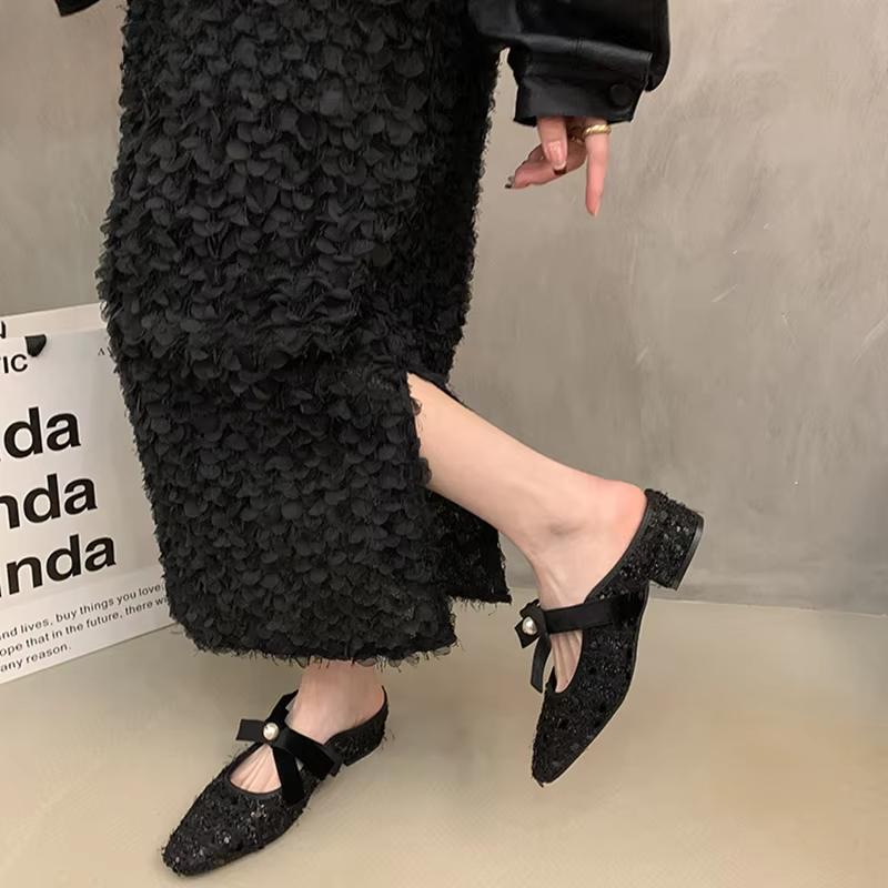 2025 Summer Cover Toe Women Muels Slippers Shoes Fashion Shallow Butterfly-knot Street Style Thick Heel Slides Shoes