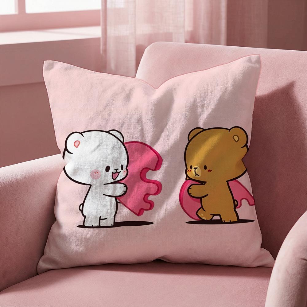 Cute m-Milk and Mocha bBears Cushion Cover Multi-Scene Pillow Cover for Home & Car - Reversible, Soft & Durable for Daily Use