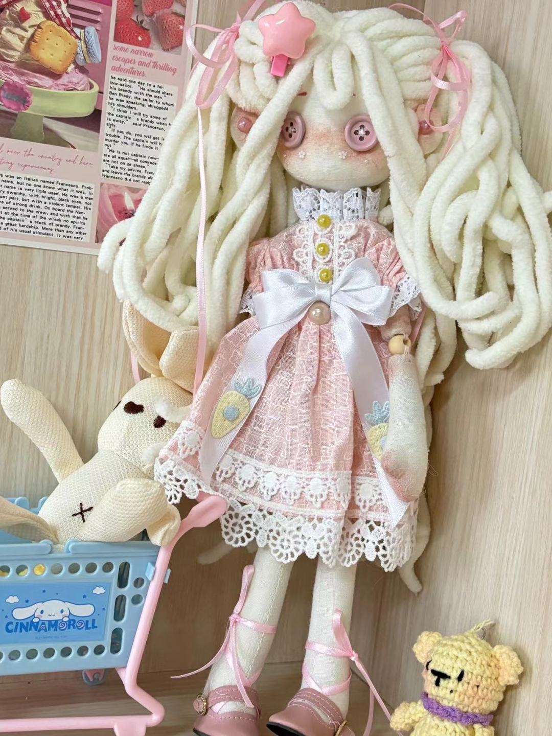 

Pink Ghost Mom Button Doll - Handmade Gift A cute button doll featuring a dress and headdress.