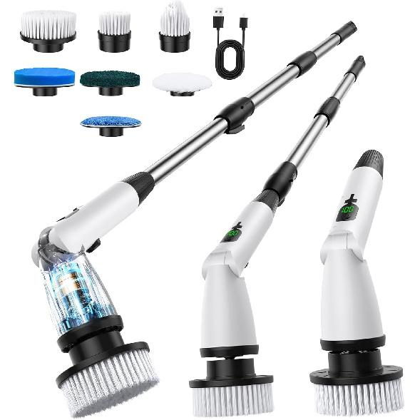 11 In 1 Electric Spin Scrubber Cordless Cleaning Brush 3 Adjustable Angles 2 Adjustable Speeds LED Display Shower Cleaner Brush Supplies Extension