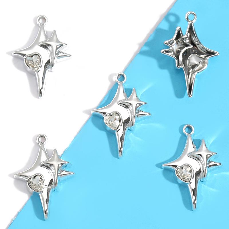10Pcs Alloy Mixed Style, Inlaid Pink Resin Star And Moon Pendant, Diy Necklace, Bracelet Accessory