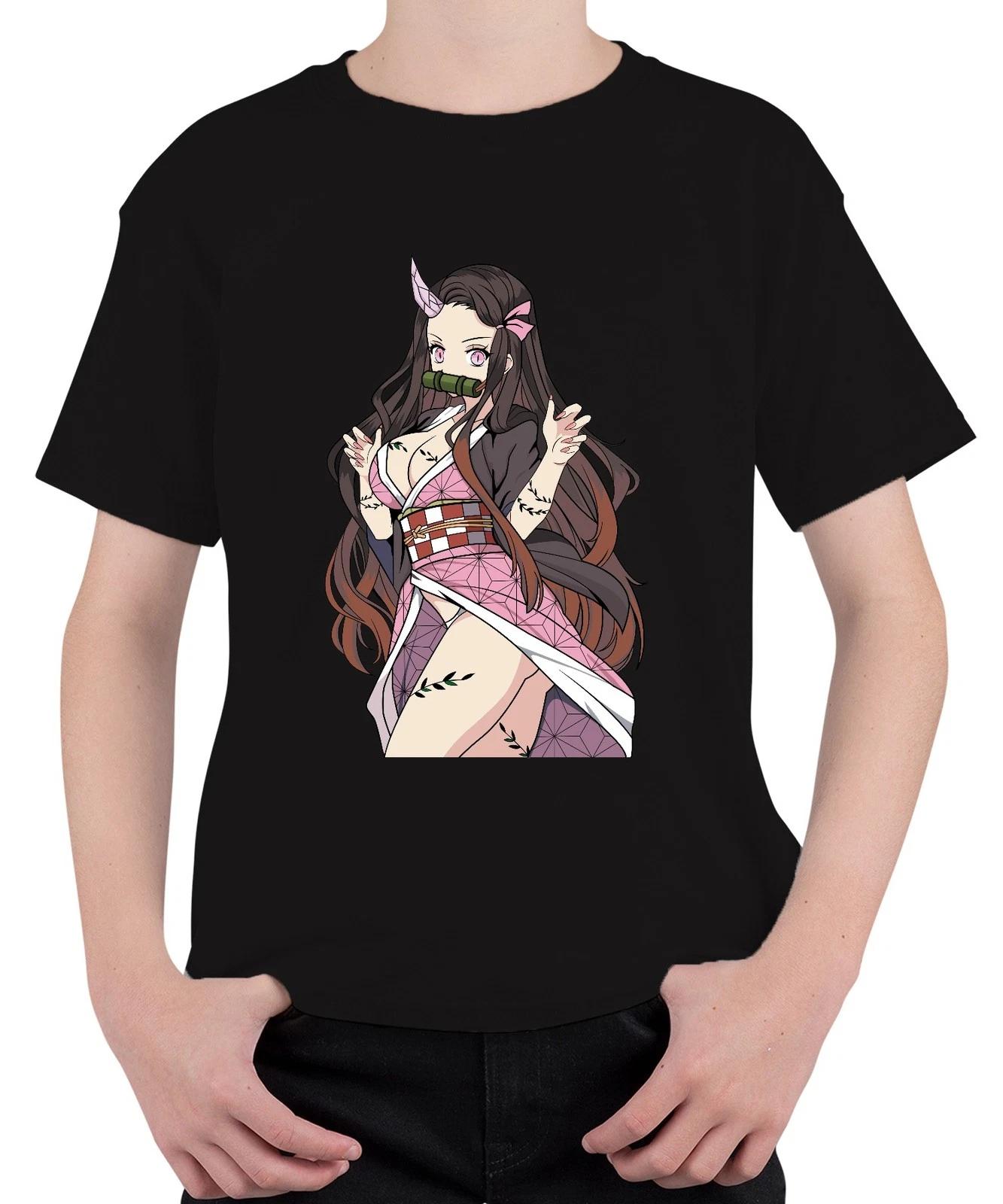 Nezuko Dämonin Bambusknebel Anime Cosplay Geschenk Manga süß Unisex Kinder T-Shi XS