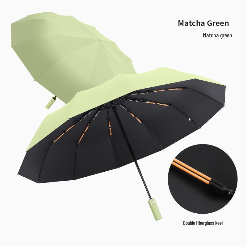 Ten-Rib Automatic Black Glue Sun and Rain Protection Umbrella, Three-Fold Design with Custom Logo Option