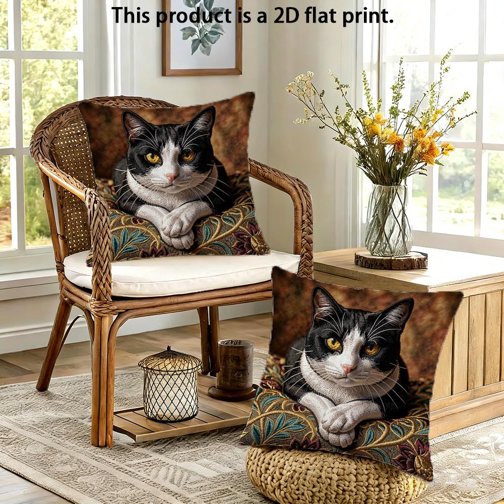 2pcs Vintage Tuxedo Cat 2D Print Throw Pillow Cover Decorative Cushion Case for Sofa Bedroom Living Room Cushion cover