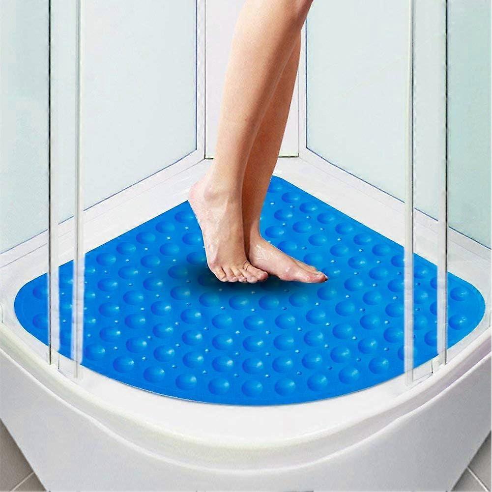 Shower Mat Section Triangle Clear, Non-Slip and Anti-Mildew with Massaging Effect and Drainage Hole for Corner Shower or Bathtub, PVC, Blue, Small