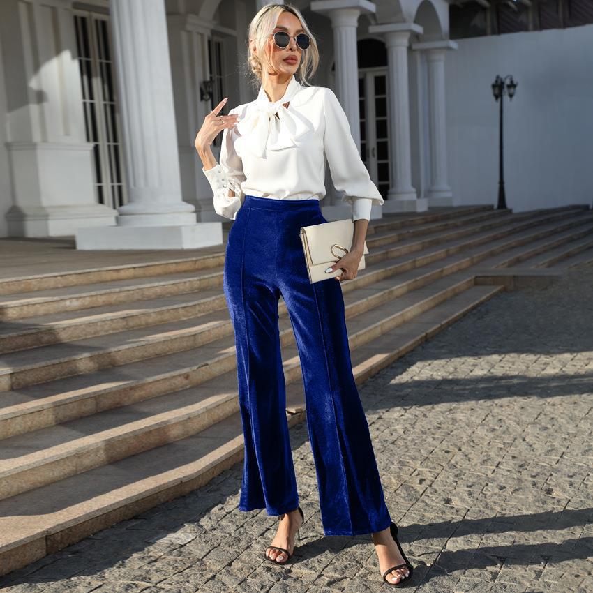 2025 Autumn/Winter Women's Gold Velvet Patchwork High-Waisted Flare Pants