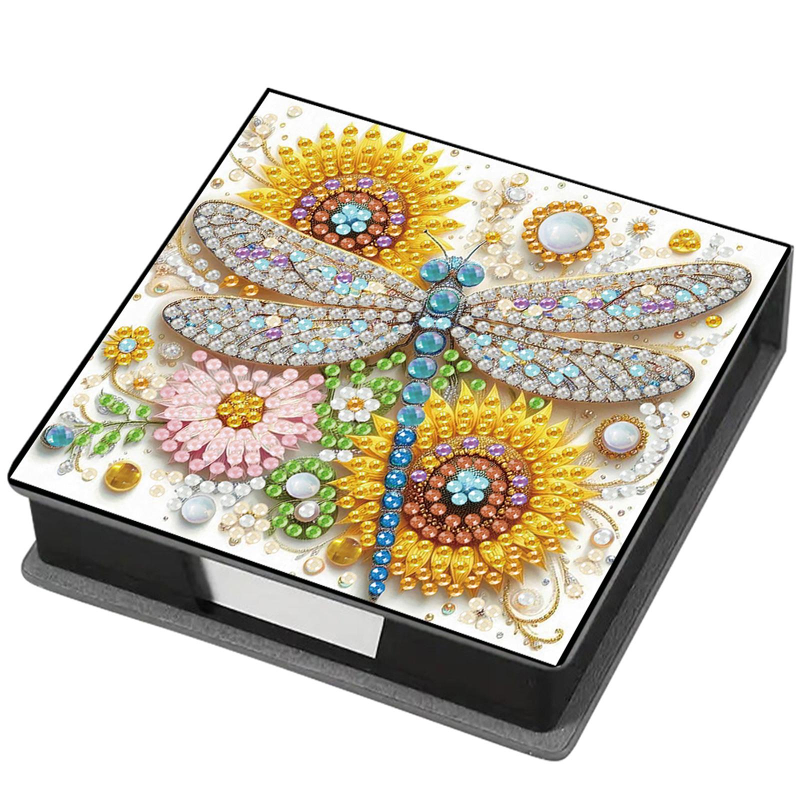 

DIY Rhinestones PU Diamond Painting Notecard Box with 160 Sheets Paper Self Adhesive Crystal Note Box Mosaic Kit for Home Office