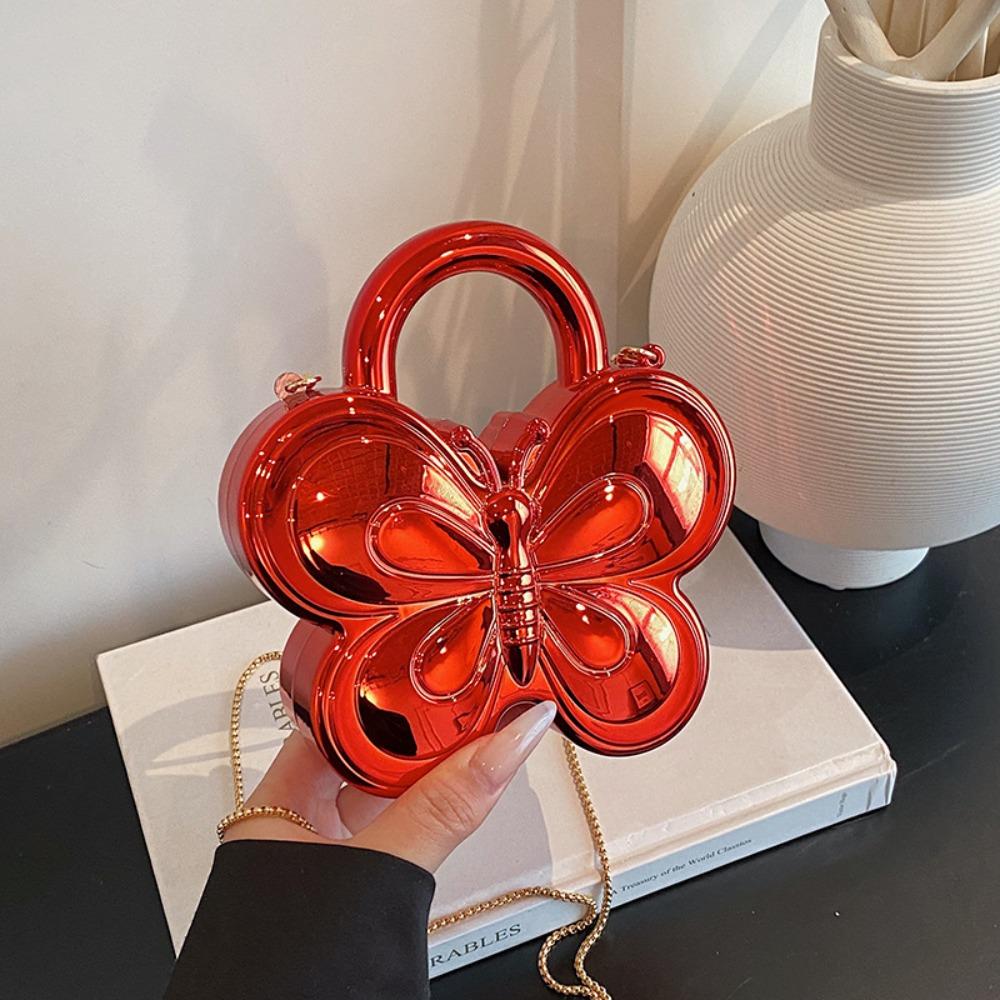 

Stylish Butterfly Shape Shoulder Bag Luxury Acrylic Evening Bag Metal Chain Shiny Handbag Everyday Outfits Party Wedding красный