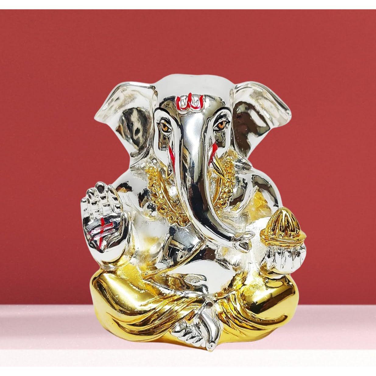

Gold and Silver Resin Ganesh Idol for Car Dashboard God Ganesha Idol for Home Decor Ganpati for Gift (Small, Two Tone)