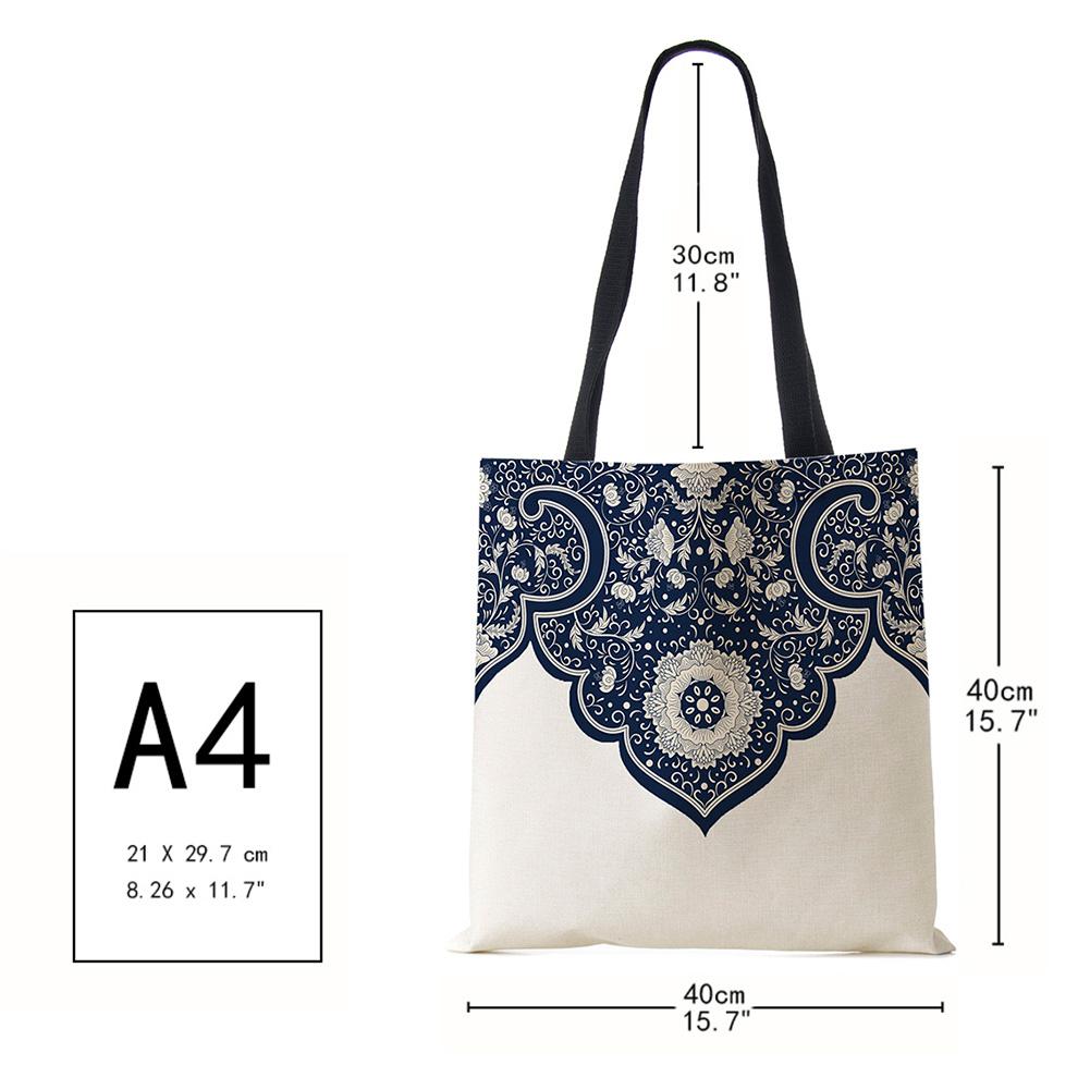 Elegant Lady Girls Handbag Floral Porcelain Geometry Abstract Pattern Shoulder Bag Casual Teenager Book Tote for Shopping Casually