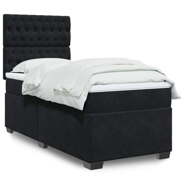 VidaXL Bed Slat Base with Mattress Black 90x190 Cm Velvet, Bed, Platform Bed, Panel Bed, Furniture of 3293094