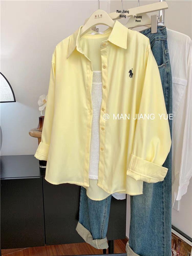 Dopamine Korean Style Women s Embroidered Horse Polo Shirt - Spring/Summer Niche Loose Design M жёлтый