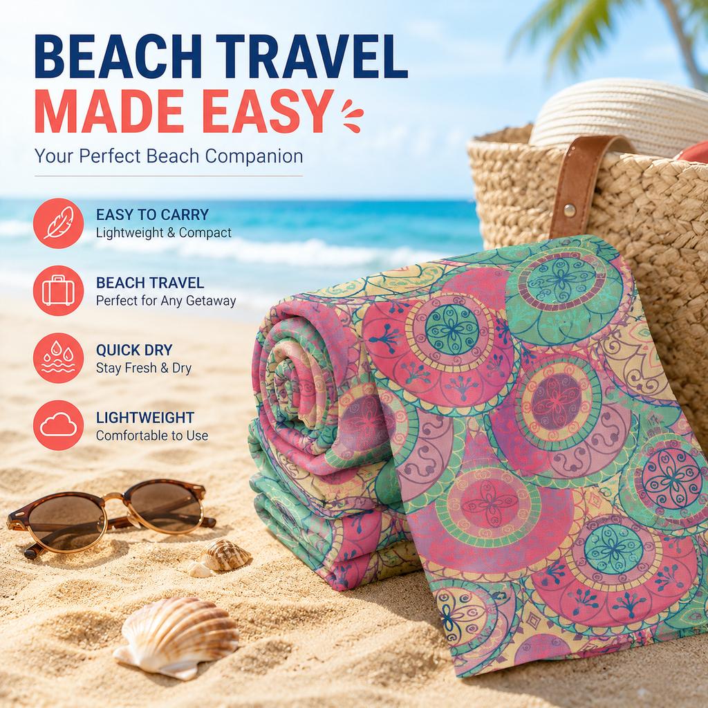 Boho Mandala Beach Towel flat print Colorful Floral Bath Towels for Adults Large Summer Pool Party Outdoor Travel Decor