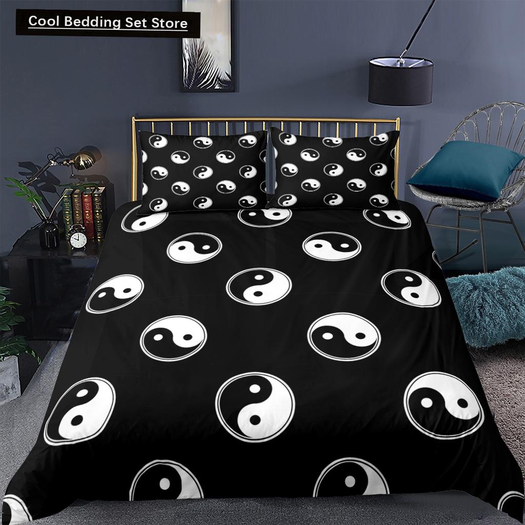 Yin Yang King Queen Duvet Cover Mandala Bohemian Bedding Set Retro Lotus Tai Chi Bagua Comforter Cover Chinoiserie Quilt Cover