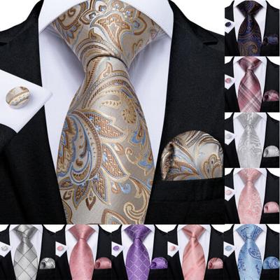 Men's Classic Striped Paisley Solid Floral Tie Necktie Set Hanky Cufflinks