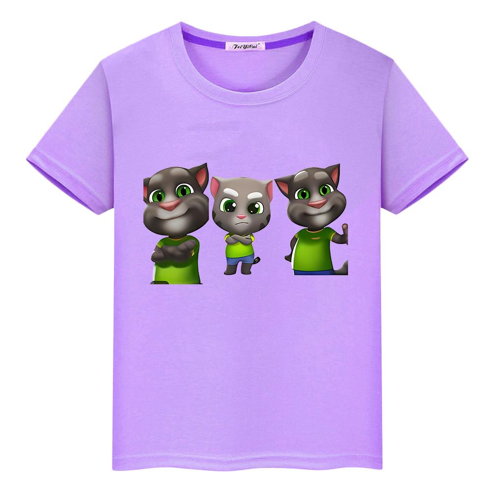 Kawaii Tops Talking tom cat Print t shirt for kids boy 10year anime Tees 100%Cotton Short pride tshirt y2k Christmas girl clothes