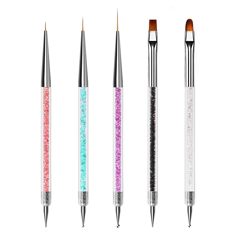 Nail Art Sculpture Pen, 5Pcs Dual Tipped Dotting Pen and Silicone Nail Tools for Resin, Silicone Brushes, Acrylic Pen, Nail Art Brushes, Nail Foil
