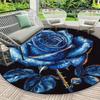Blue Rose Floral Round Rug Non-Slip Machine Washable Floor Mat 2D Flat Aesthetic Artistic Area Rug for Living Room Bedroom Romantic Decor