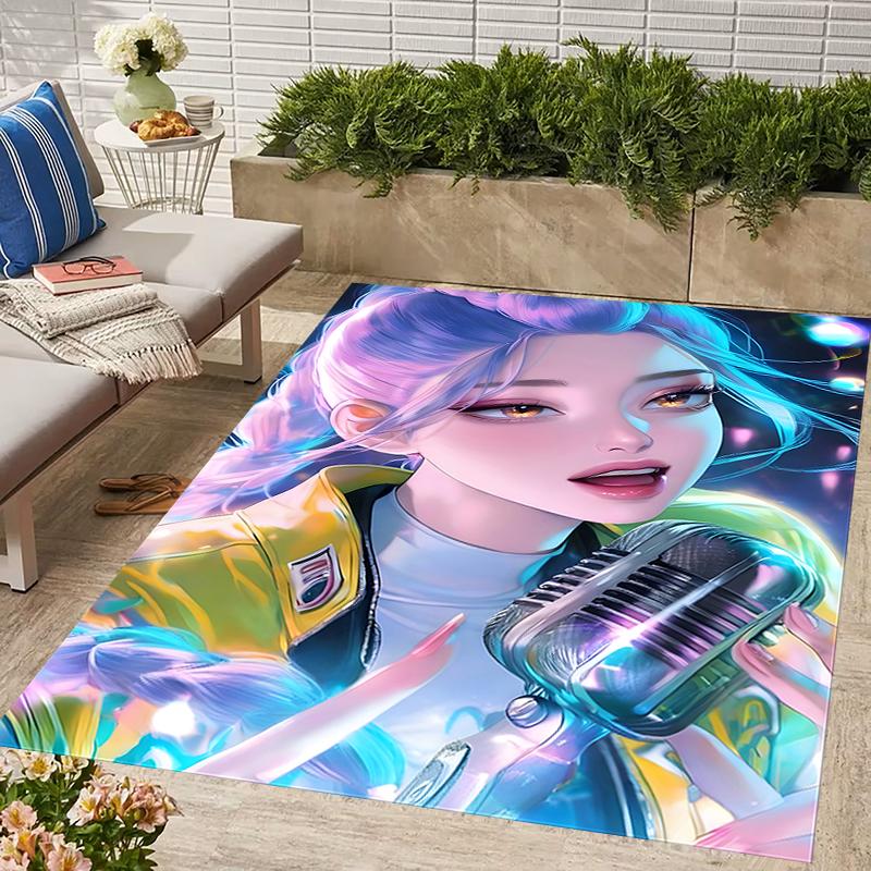 1pc KPop Demon Hunters RUMI5 Design Area Rug - Non-Slip, Soft & Cozy Floor Mat for Living Room, Bedroom, Office - Indoor/Outdoor Decorative Carpet
