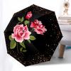 1pc Pink Roses, Glitter Background, Floral Design Umbrella with Plastic Handle,Compact & Stylish,Suitable for All Seasons YS331032