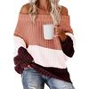 Women's Autumn Winter Knit Set Sweater Loose Patchwork Color One-Shoulder Crewneck Pullover