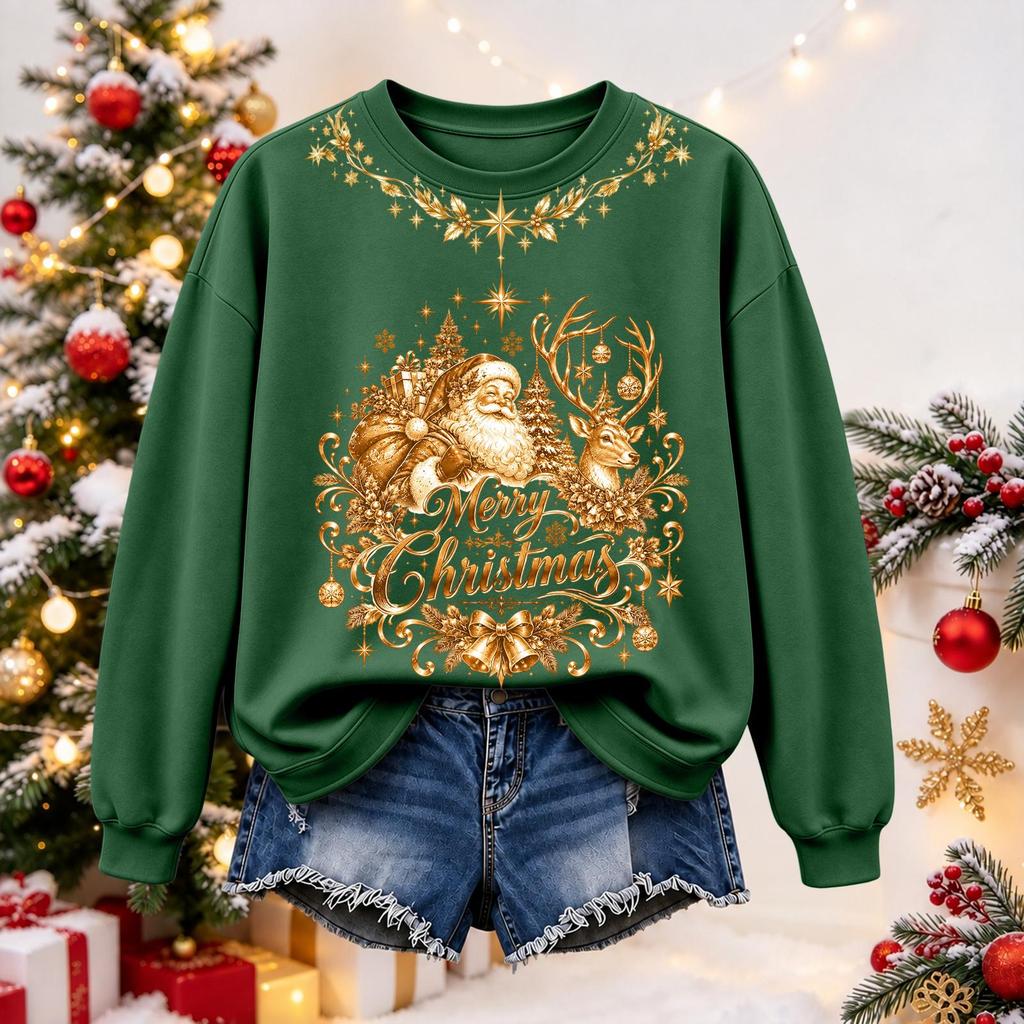 Women's Christmas Print Long Sleeve Top Casual Winter Comfortable Blouse for Holiday Wear