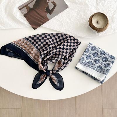 Silk Scarf Neck Cotton and Linen Small Square Scarf Women's Cashew Fruit Decorative Scarf Plaid Silk Scarf Women's Autumn Hair Accessories