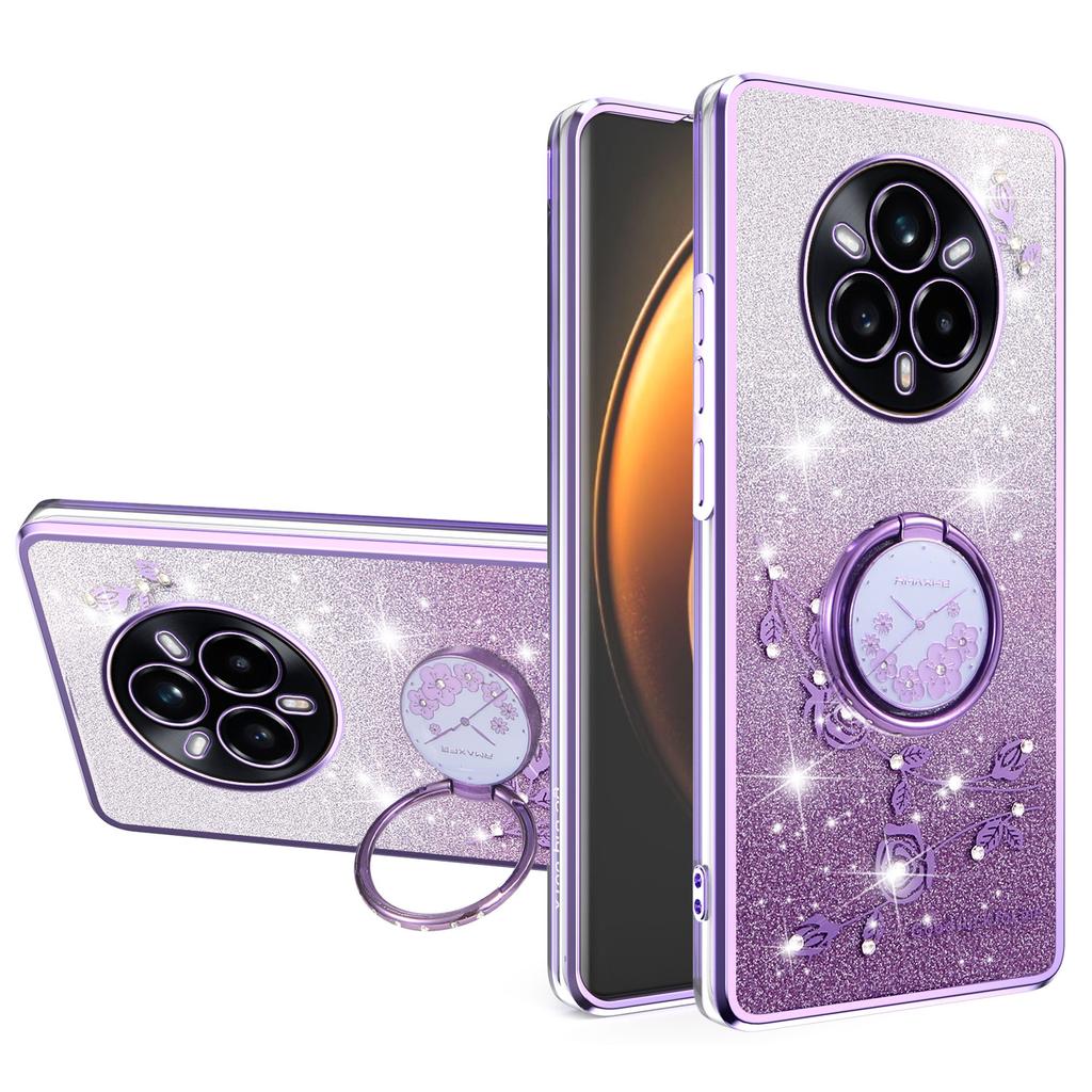 KADEM For Realme 14 Pro 5G Deksel Ring Støtte TPU Blomster Telefondeksel Gradient Glitter