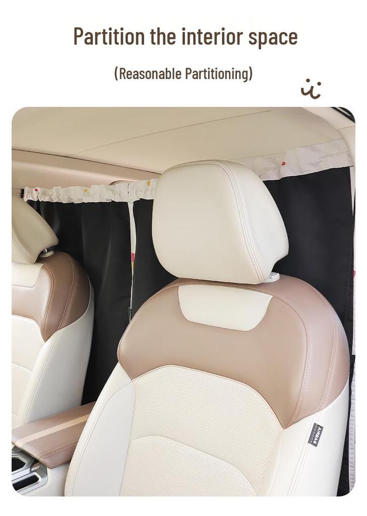Car Partition Curtain: Front & Rear Blackout Sun Shade for Baby, Heat Insulation, Privacy, Anti-Peep, Cartoon Design