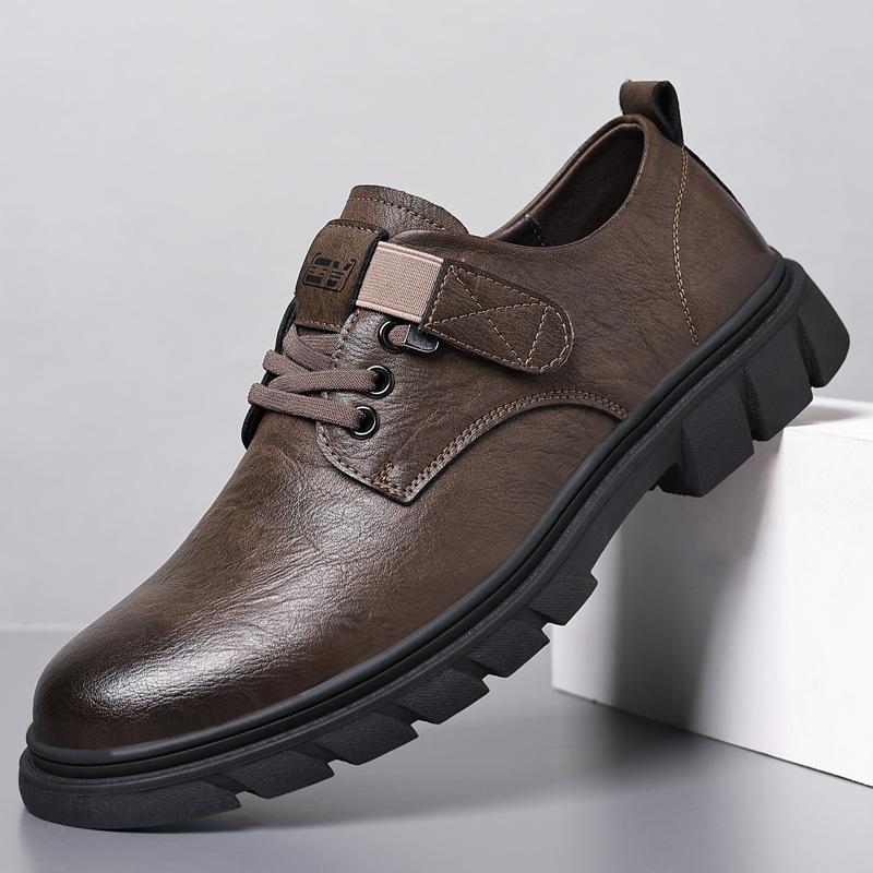 Men's Shoes Retro Men's Business Leather Shoes Slip-on Thick Bottom Work Shoes Trendy Casual Shoes Men's