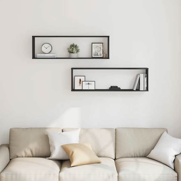 VidaXL Cube Wall Shelves 2 Pcs Black Oak 100x15x30 Cm Wood, Cube-shaped Storage, Cube-shaped Organizer, 862058