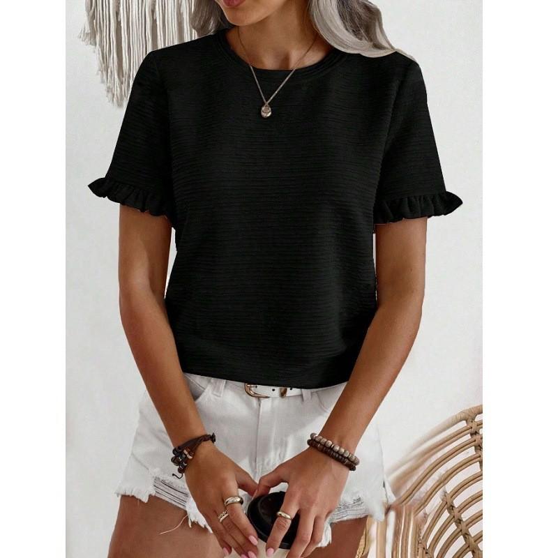 Elegant Spring Summer Womens T Shirt With Ruffle Sleeve Made From Polyester For Office Wear