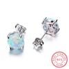Female Cute Pink White Blue Fire Opal Stud Earrings 925 Sterling Silver Earrings For Women Minimalist Small Round Stone Earrings