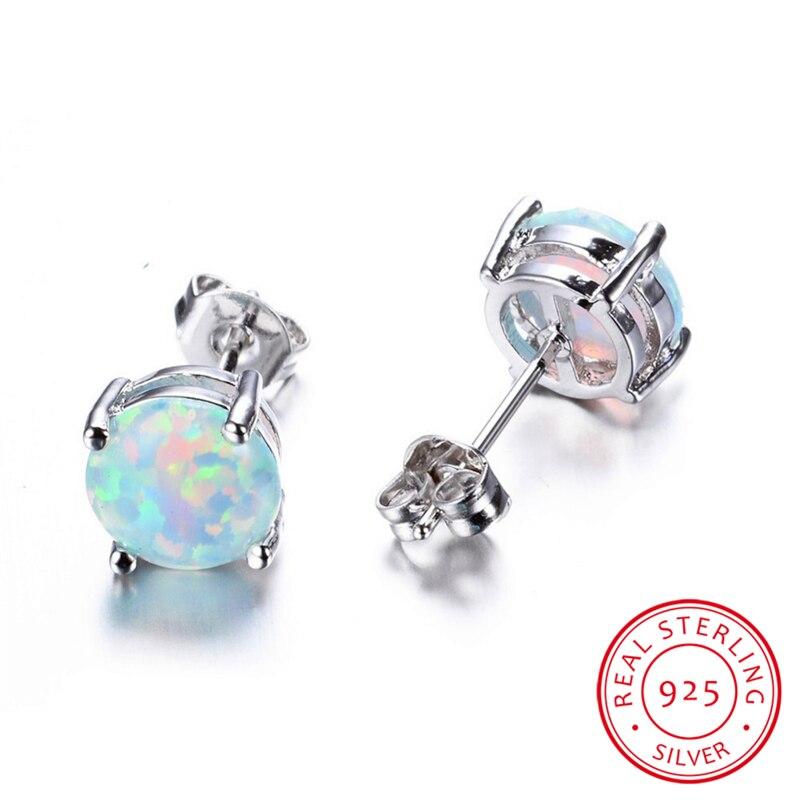 Dámské roztomilé růžové bílé modré náušnice s pecičkami z ohnivého opálu ze stříbra 925 pro ženy minimalistické malé kulaté kamínkové náušnice