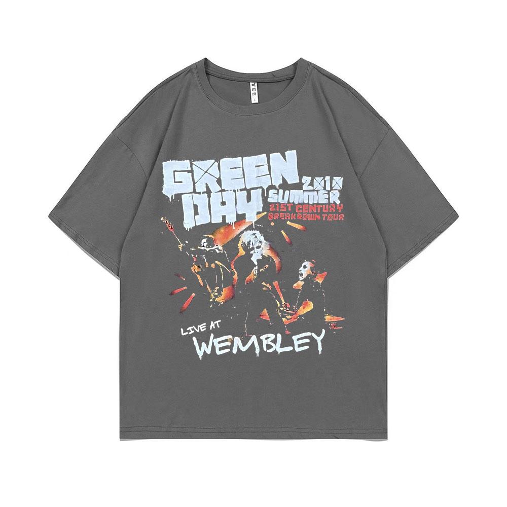 Rare Punk Band Green Day Live At Membley T-shirts Men Women Vintage Gothic Rock Tshirt Men's Cotton Casual Oversized T Shirts