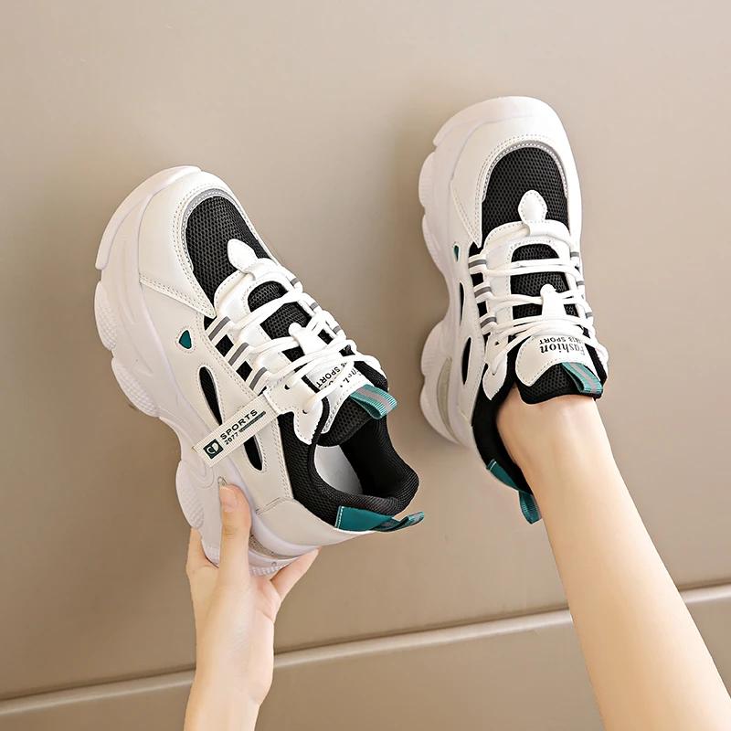 fashion Breathable Thick-soled Women's Sneakers Fashionable Lace-up Flat-soled Dad Shoes 2024 New Style Fashionable and Versatile