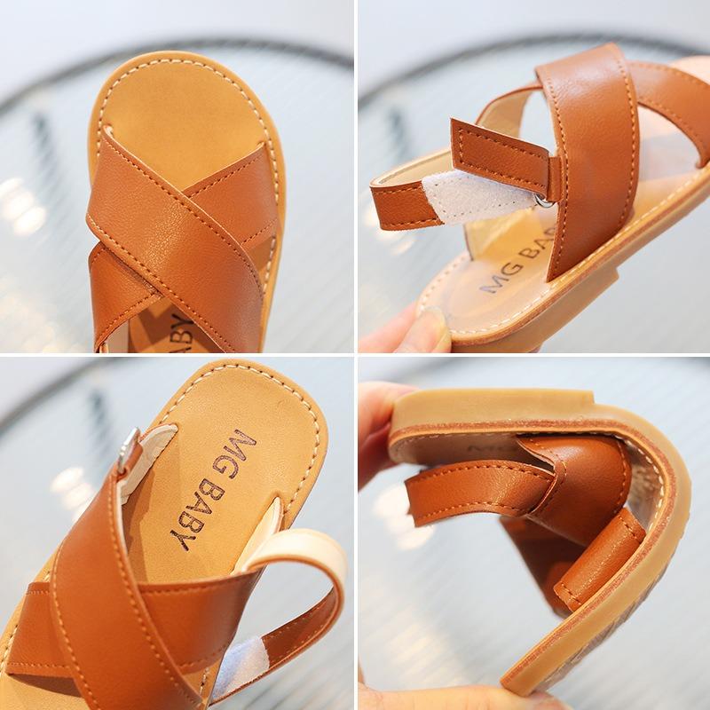 Kids Cross Strap Open Toe Velcro Sandals Summer Casual Beach Shoes For Boys Girls