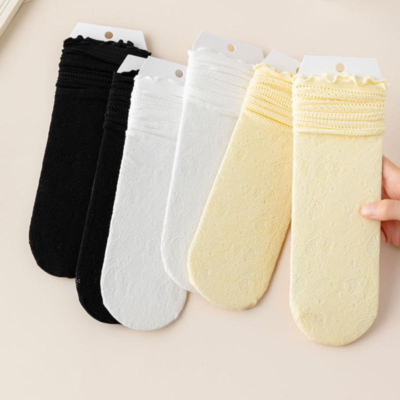 1/3/10 Pairs Summer Thin Lace Socks Wooden Ear Edge Mid-calf Socks Lace Lace Stacker Socks