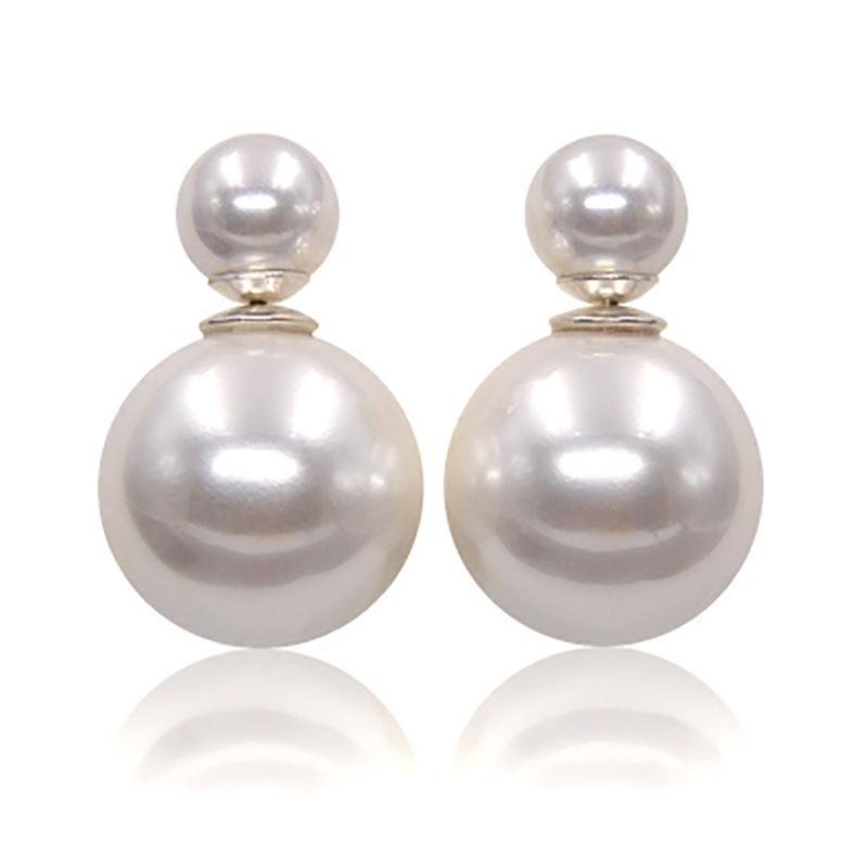 Boucles d'oreilles clous en argent S925 double face avec perle et design coréen – Boucles d'oreilles uniques pour femmes avec taille avant et arrière